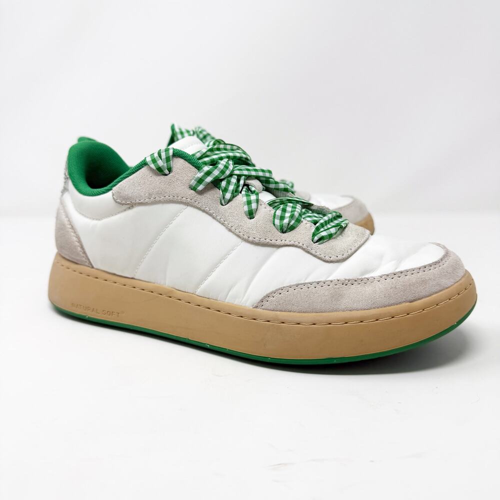 Woden White and Green Casual Sneakers Women's Size 8 EUC Lace Up Gingham Laces